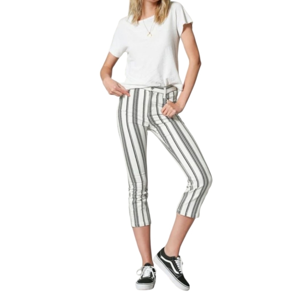 Blank Paige Striped Cropped Cream/Black Cotton Casual Boho Stretchy Pants Sz M - Picture 7 of 9